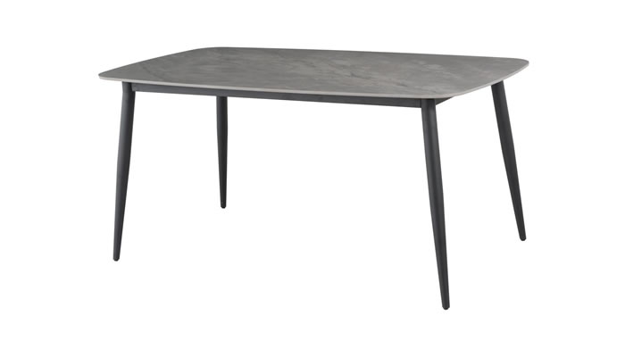 Solo dining table with dark grey ceramic top and black powder coated legs